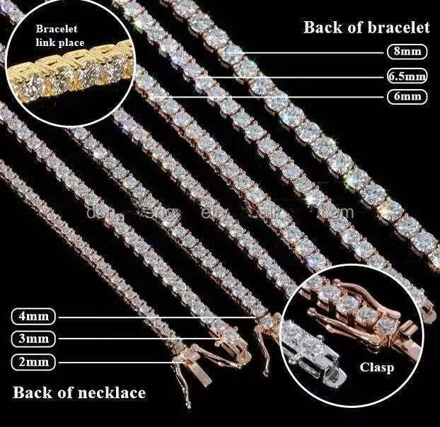 Pass the test Pen Hip Hop Jewelry 3mm 4mm 5mm Silver Iced Out Vvs Moissanite Diamond Tennis Chains cla s - view 5