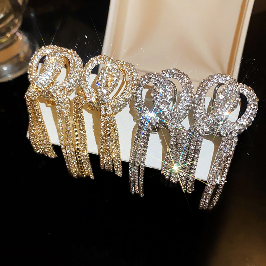 European and American fashion full-diamond three-dimensional cross tassel heavy-duty light luxury temperament stud earrings, niche design earrings for - view 8