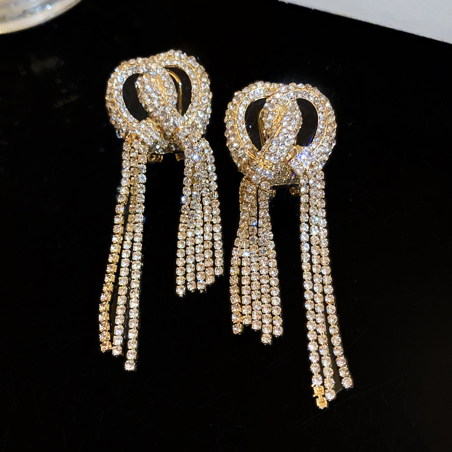 European and American fashion full-diamond three-dimensional cross tassel heavy-duty light luxury temperament stud earrings, niche design earrings for - view 7