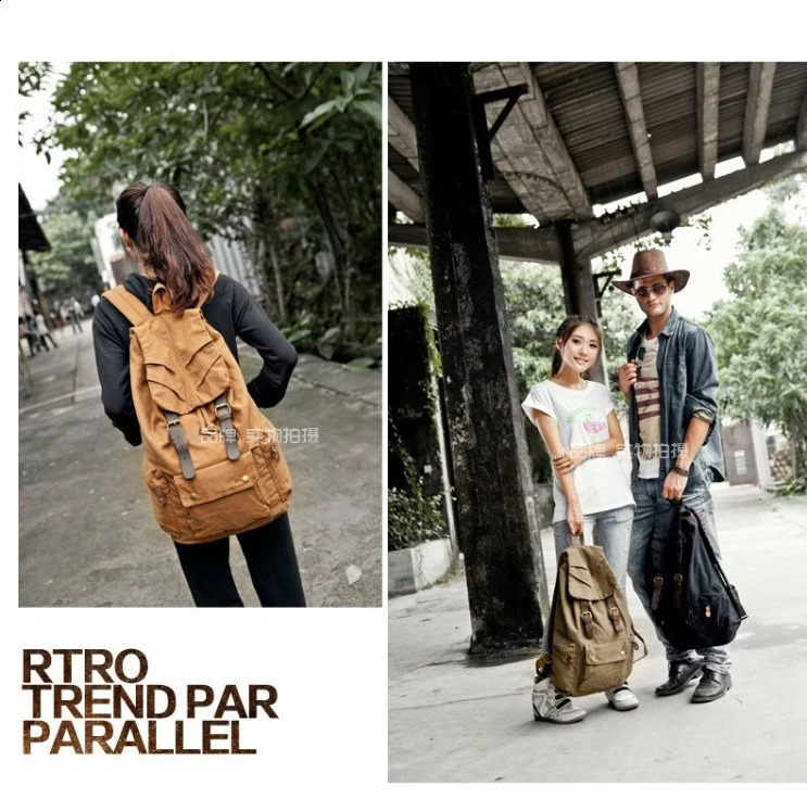 Fashion Vintage Leather military Canvas Backpack Men School Bag drawstring backpack Women Bagpack male Rucksack Teenager mochila y260611 - view 7