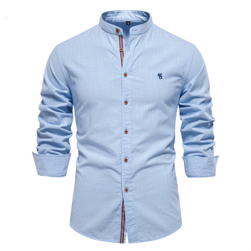 Designer Polo Dress Shirt Men Polo Mens Shirt Cotton Linen Long Sleeve Stand Collar Solid Color Casual Business Japanese Style Spring Summer US Size - view 4