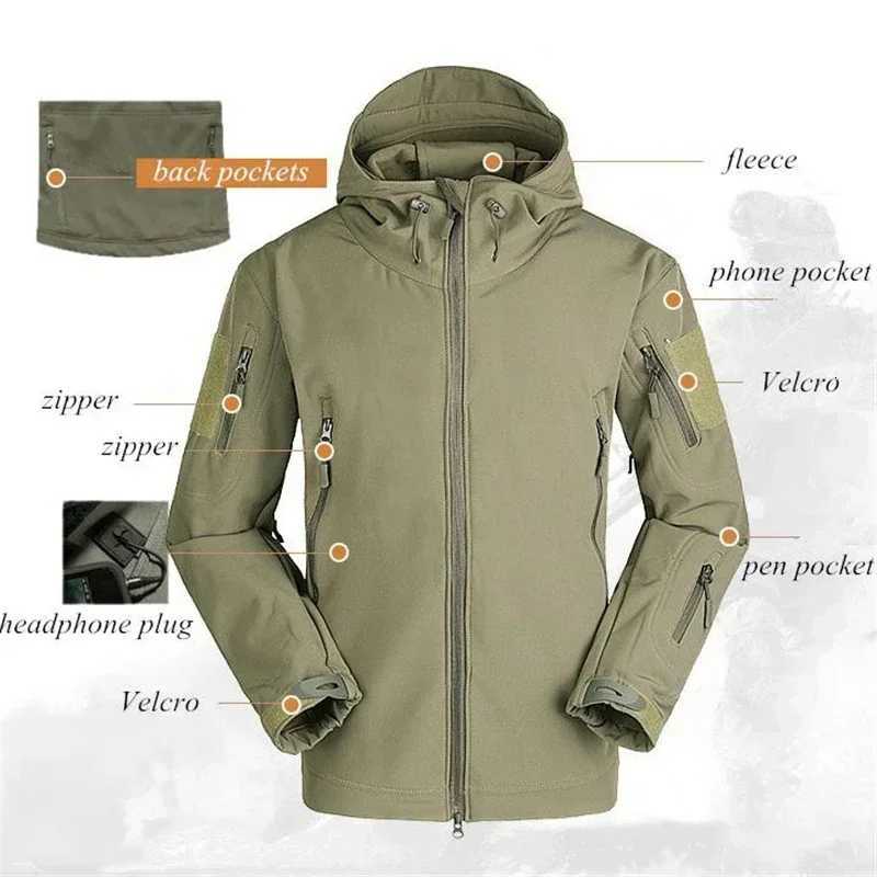 Navy Blue Soft Shell Outdoors Jacket Men Waterproof Army Tactical Jacket Coat Winter Warm Fleece Hooded Windbreaker And Pants J260608 - view 5