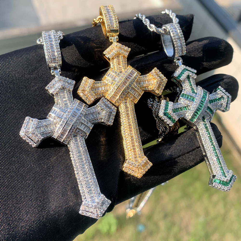 Vintage Long Lab Diamond Cross Pendant 925 Sterling Silver Party Wedding Pendants Necklace For Women men Jewelry Gift 250106