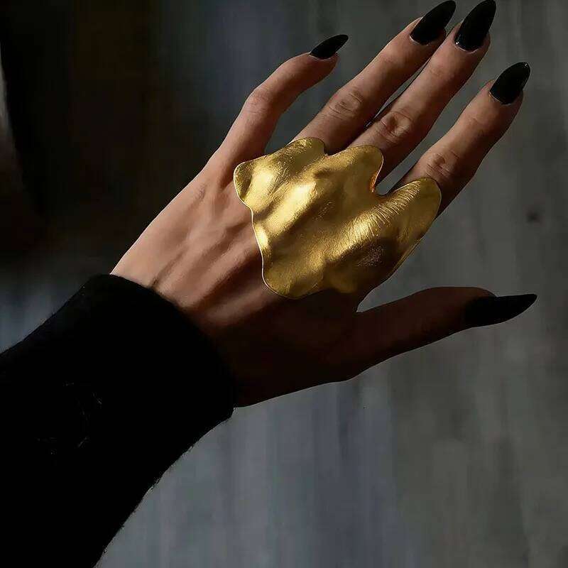 Unique Irregular Shape Pleated Gold Color Ring for Women Men Exaggeration Metal Wrinkle Joint Rings Hip-Hop Party Jewelry - view 4