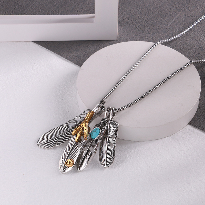 S925 Sterling Silver Charm Vintage Necklace Takahashi Goro Simple Indians Feather Pendant For Man P002