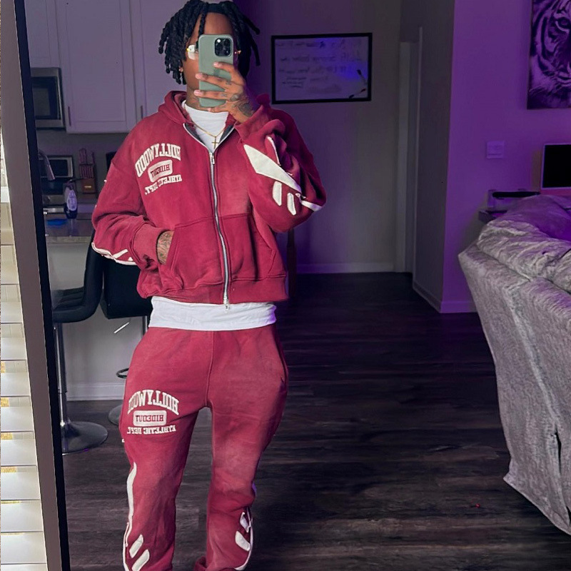 Designer Tracksuit Men Unisex Zip Hoodie Flared Pants Set Y2K Hip Hop Letter Print Streetwear 2 Piece Outfit - view 4