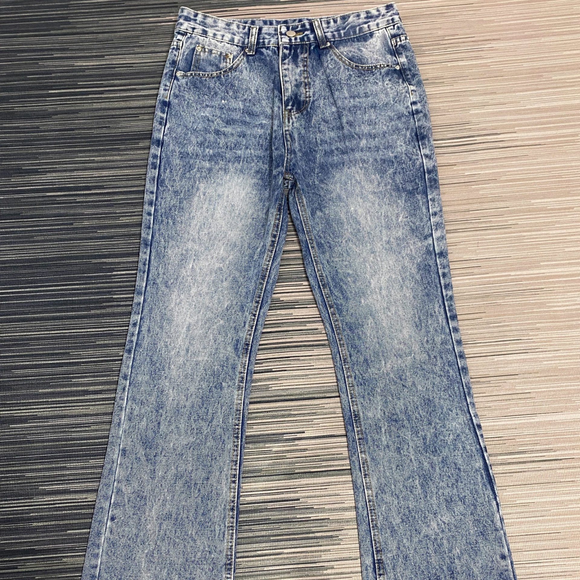 Men's Jeans Washed Micro Flare Black Grey Marble Clean Fit Style Retro Long Casual Denim Pants Trendy Straight Leg Trousers