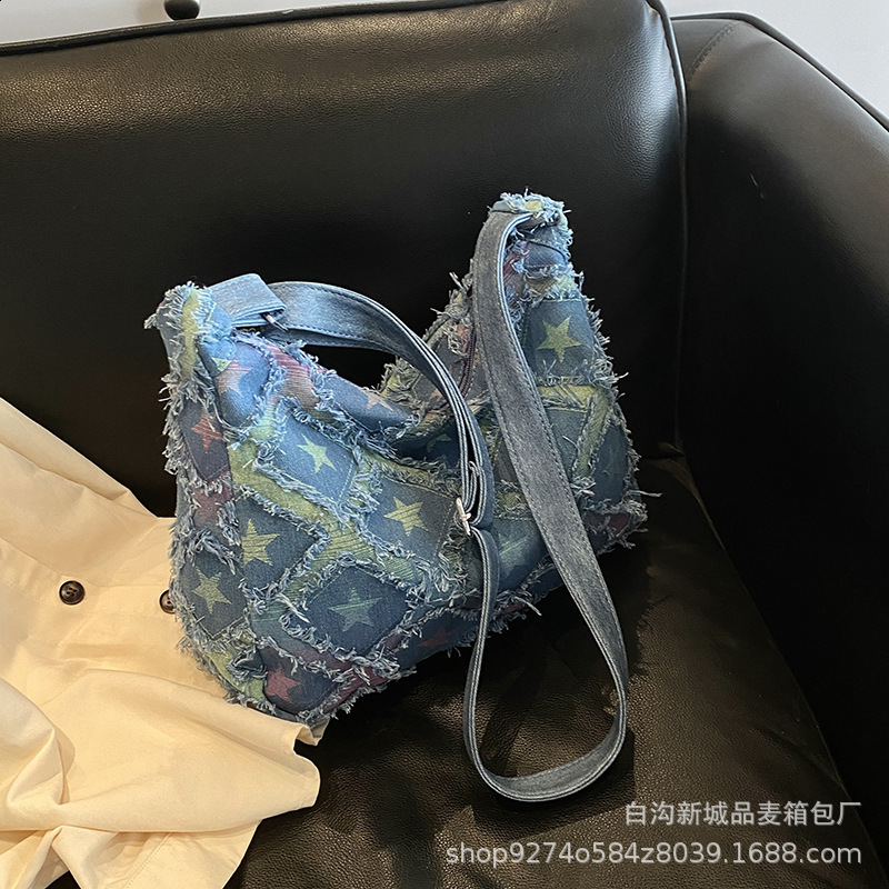 Checkered Womens Bag Jeans Eco Bag Korean Shopping Denim Shoulder Cross Bag Large Messenger Bag Y2K PU Belt Satchel 240820