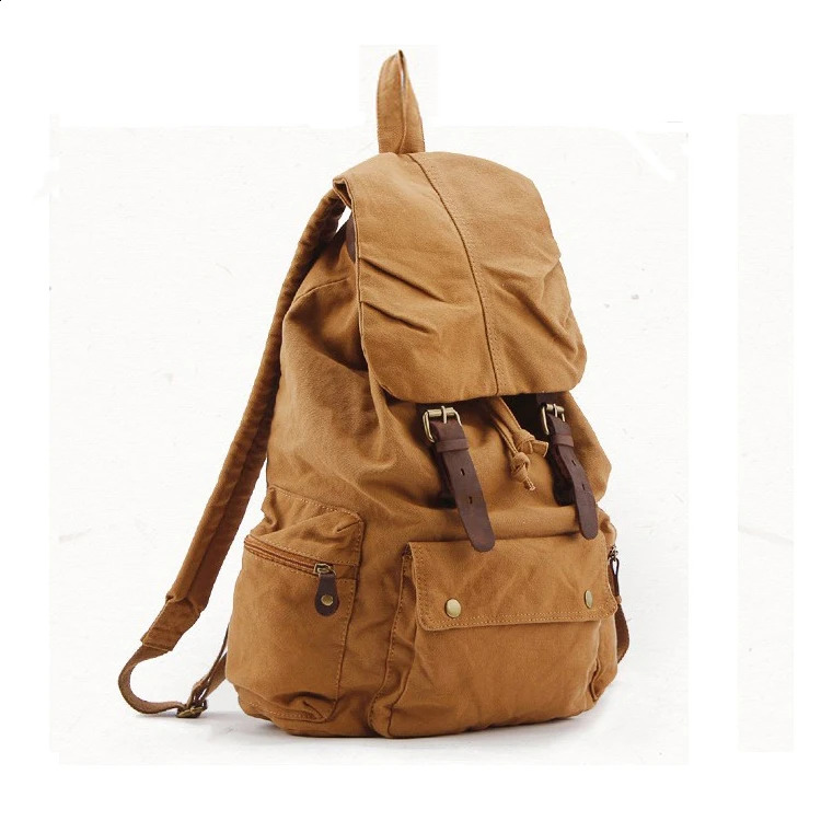 Fashion Vintage Leather military Canvas Backpack Men School Bag drawstring backpack Women Bagpack male Rucksack Teenager mochila y260611 - view 4