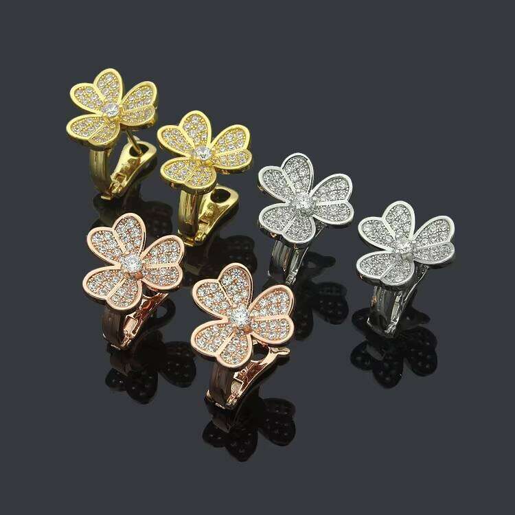 Yakin Jewelry Wholesale Clover Flower Diamond Tungsten Steel Geometric Shape Clip-On Earrings Set