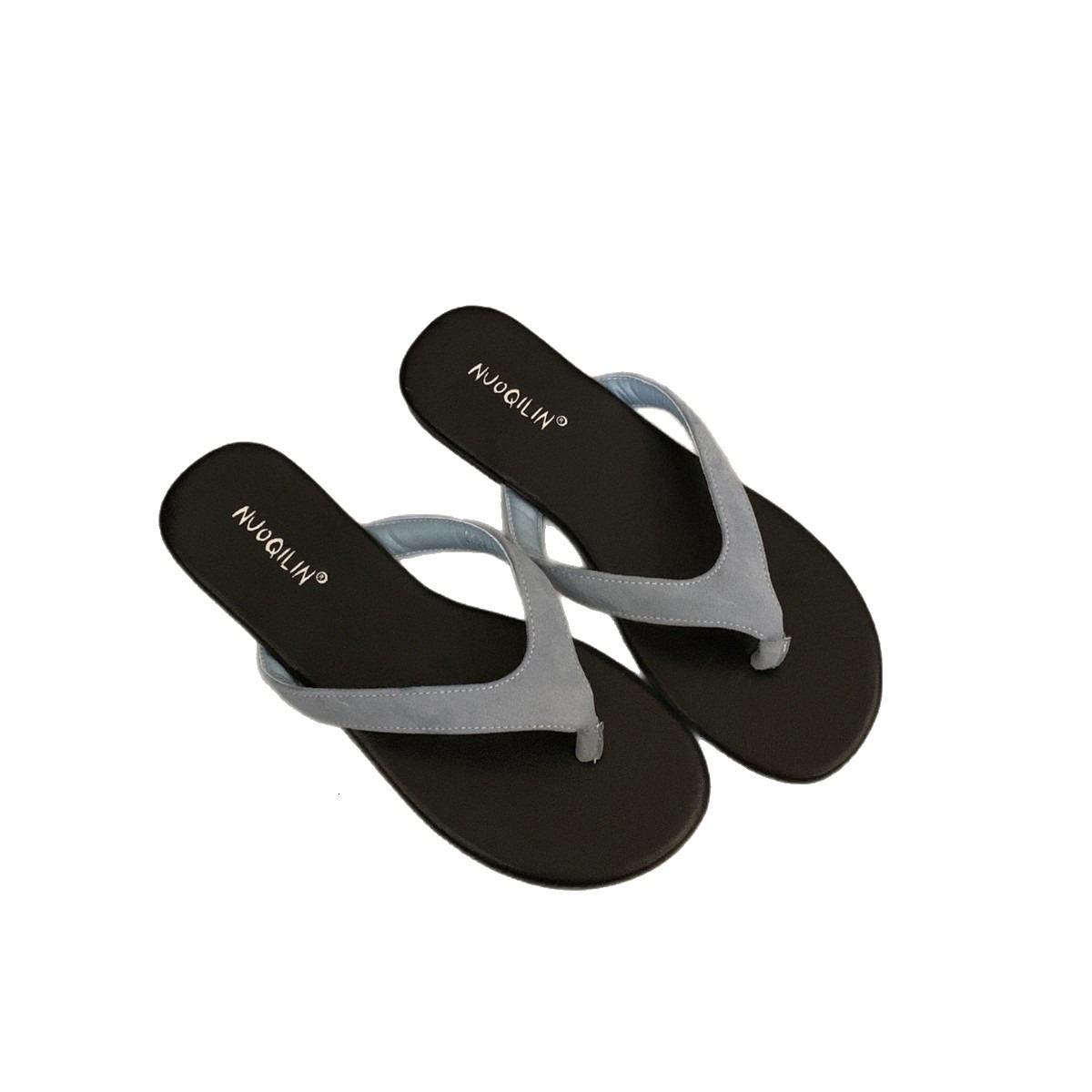 Xiaoxiangfeng 2024 Summer New Velvet Fashion Outwear Flat Bottom Sandwich Black Beach Vacation Flip flops for Women ddmythur
