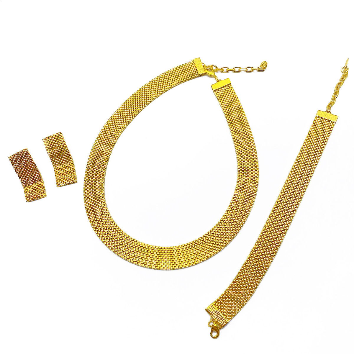 Dubai Jewelry Set 3Pcs Bracelet Necklace Earring Set 18K Gold Plated Necklace Fashion Bridal Wedding Party Gift 240913