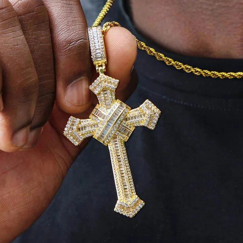 Vintage Long Lab Diamond Cross Pendant 925 Sterling Silver Party Wedding Pendants Necklace For Women men Jewelry Gift 250106