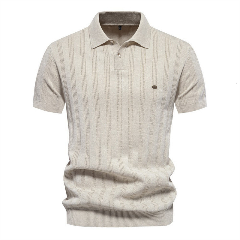 Mens Knitted Polo Shirt Woolen Short Sleeve Turn Down Collar European Size Spring Summer Business Casual Top