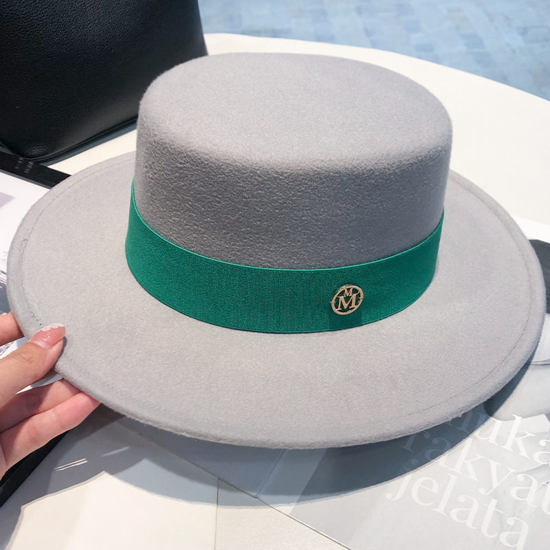 Flat-top French felt hat Autumn and winter felt hats Letter accessories womens wide-brimmed hat sombrero fedora bonnet femme 260130
