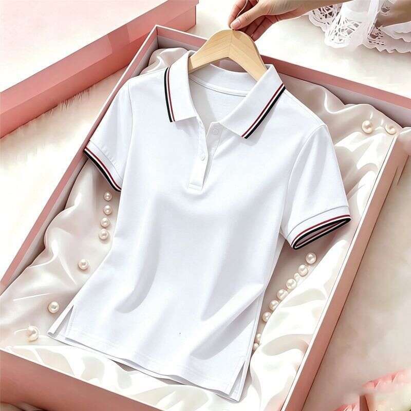 Women's Short Sleeve T-Shirt, Black 100% Cotton Loose-Fit Batwing Bell-Sleeve Top with Crew Neck, Red and White Piping, Applique Detail, Anti-Shrink C - view 5