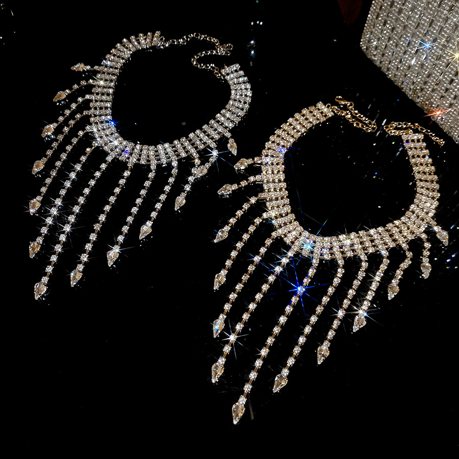 European American fashion shiny rhinestone tassel exaggerated and unique trendy necklace, stylish internet celebrity design accessory for women - view 3