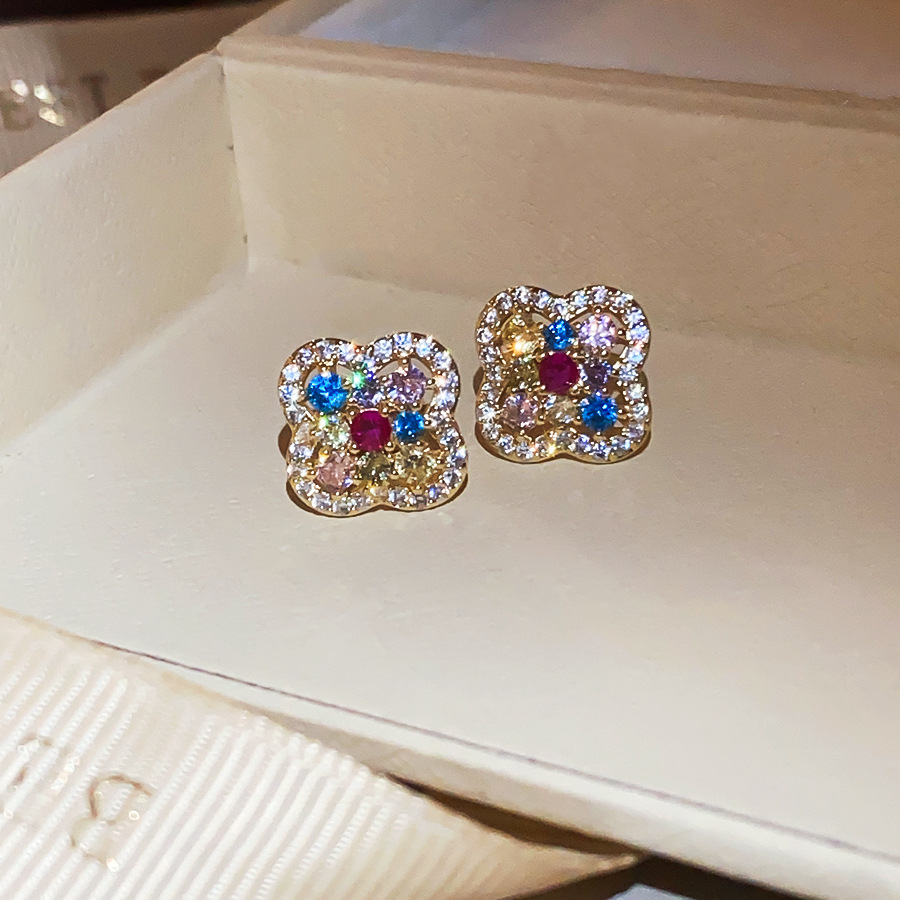 Zircon flower pendant earrings, light luxury high-end earrings with a unique design, versatile and niche ear accessories - view 7