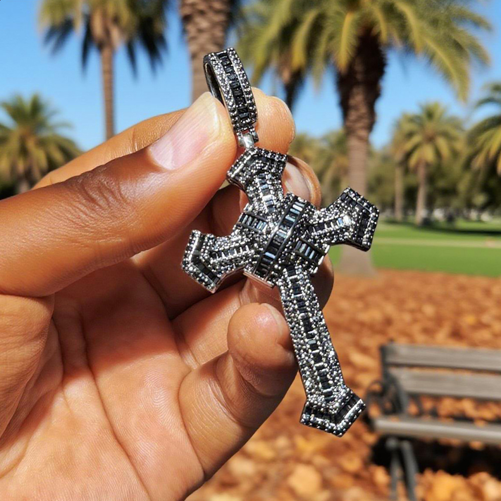 Vintage Long Lab Diamond Cross Pendant 925 Sterling Silver Party Wedding Pendants Necklace For Women men Jewelry Gift 250106