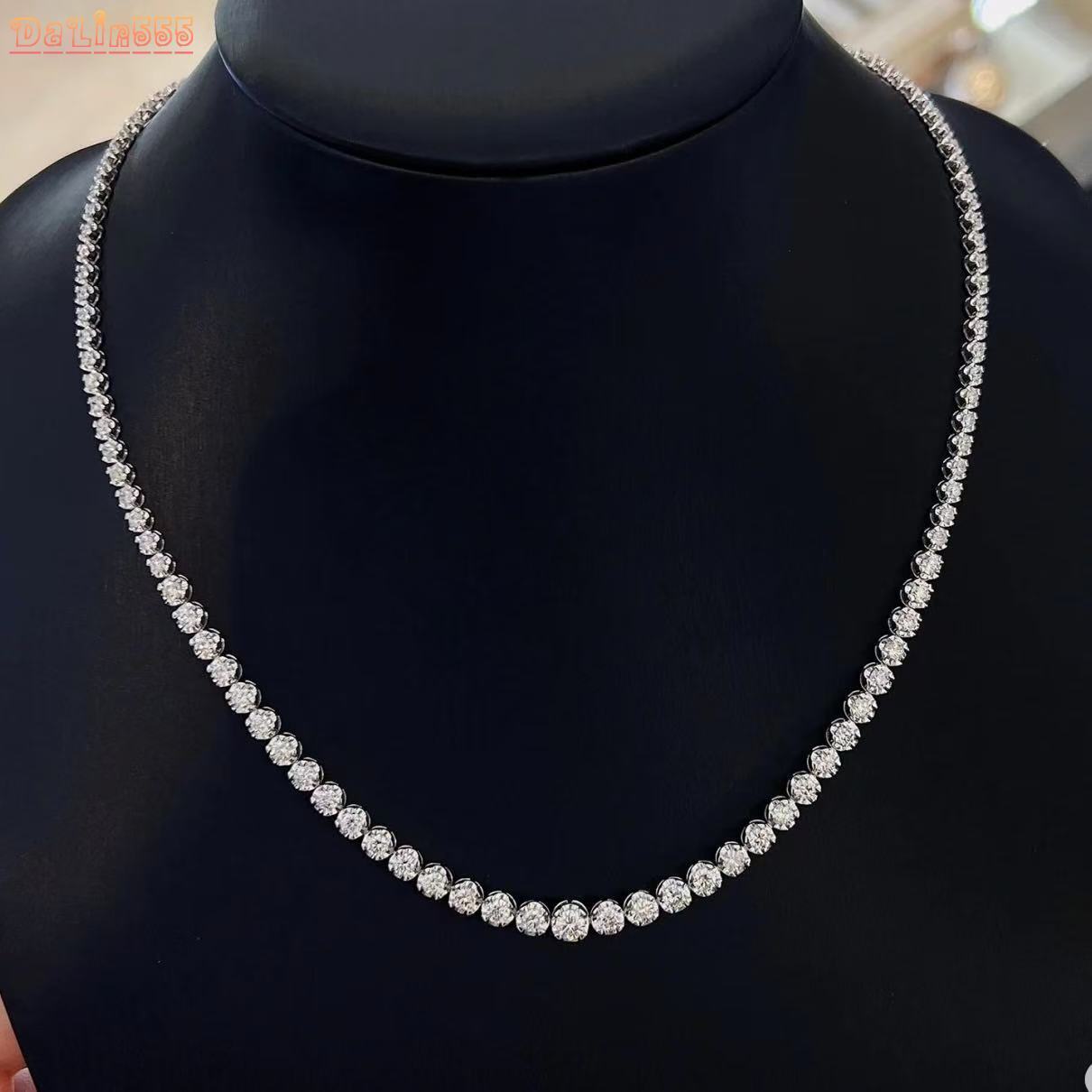 14K 18K White Gold Round Cut Lab Grown Diamond Tennis Pendant Necklace Cute Style for Weddings Gifts Parties