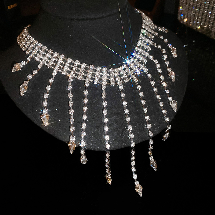European American fashion shiny rhinestone tassel exaggerated and unique trendy necklace, stylish internet celebrity design accessory for women - view 5