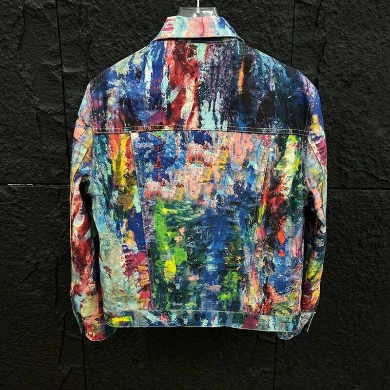 Design Jacket Coat Men's Painted Graffiti Oil Painting Denim Jacket Spring Autumn Street Retro Cardigan Boys Long Sleeved Male Single-Breasted Co - view 8