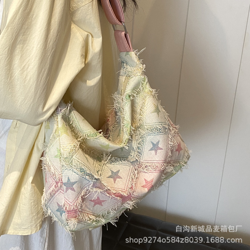 Checkered Womens Bag Jeans Eco Bag Korean Shopping Denim Shoulder Cross Bag Large Messenger Bag Y2K PU Belt Satchel 240820