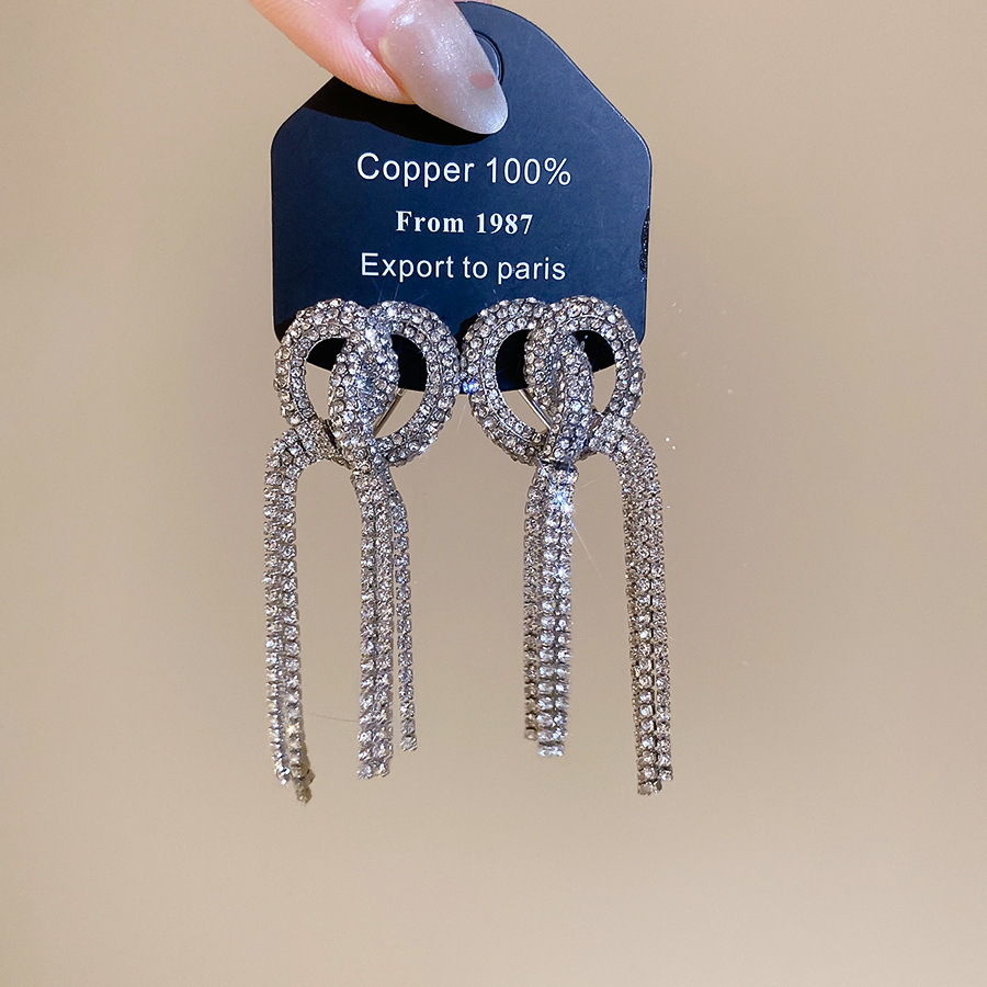 European and American fashion full-diamond three-dimensional cross tassel heavy-duty light luxury temperament stud earrings, niche design earrings for - view 6
