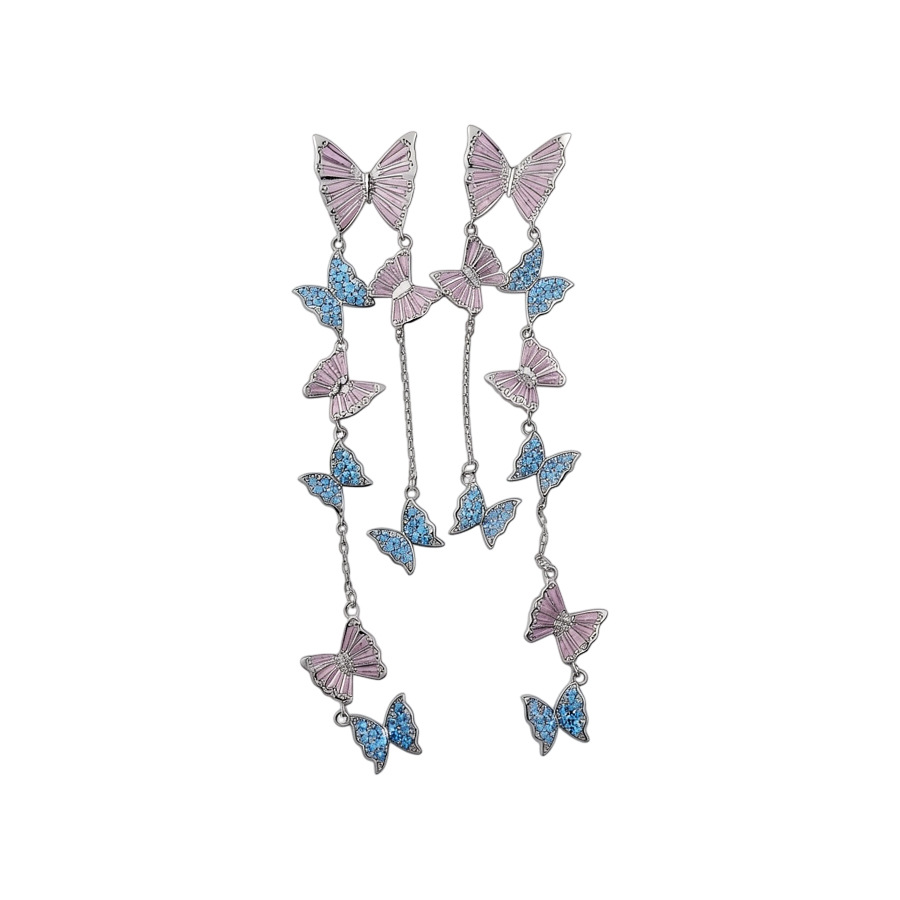 Silver needle zircon butterfly tassel pendant fresh and sweet earrings, unique design niche earrings for women - view 9