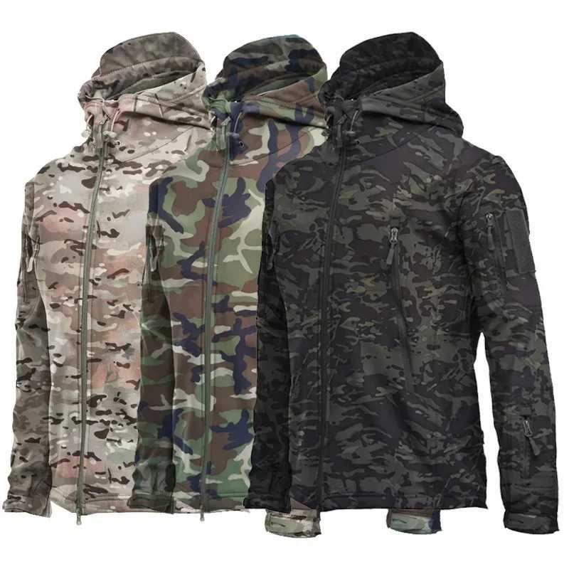 Navy Blue Soft Shell Outdoors Jacket Men Waterproof Army Tactical Jacket Coat Winter Warm Fleece Hooded Windbreaker And Pants J260608 - view 4