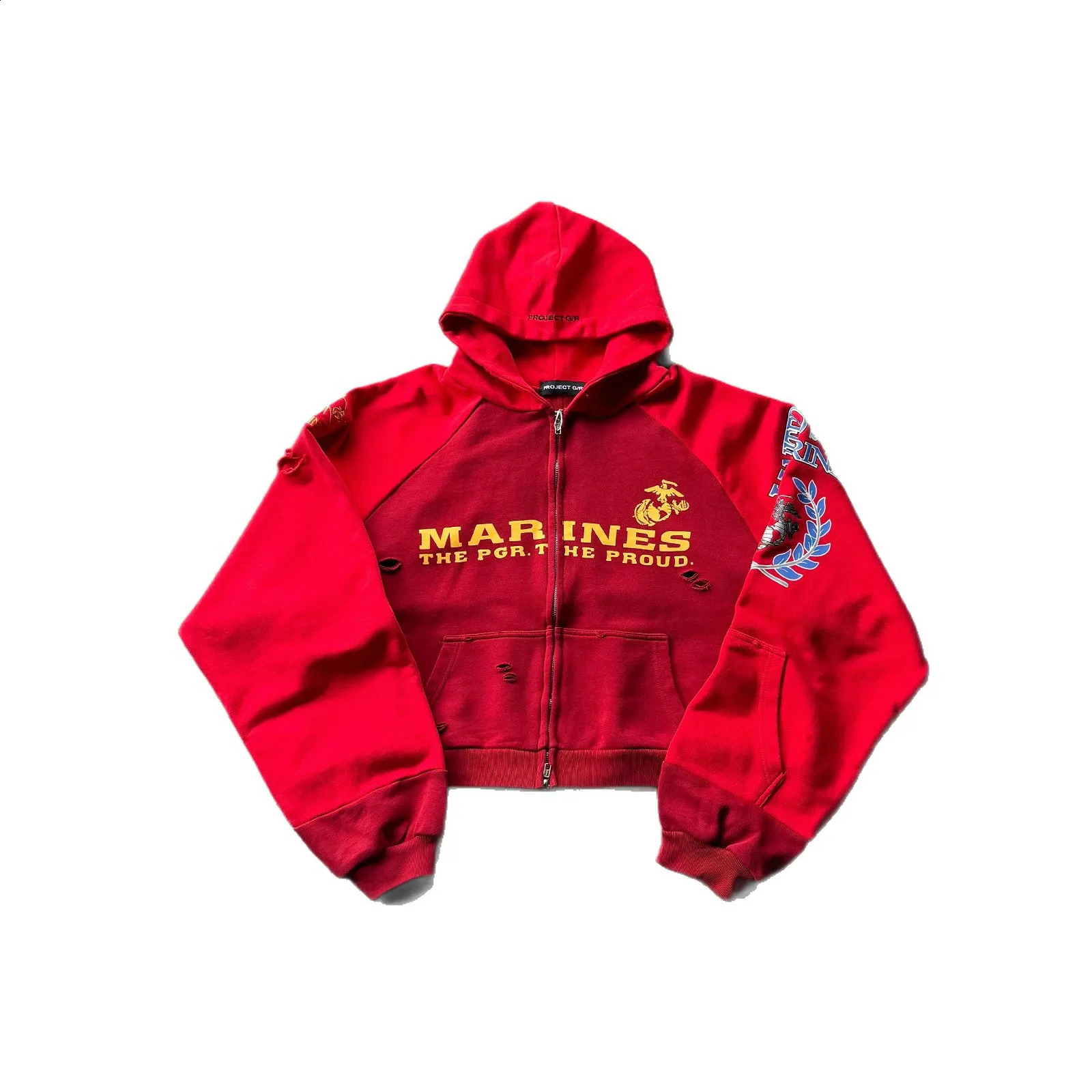 Grailz Project GR Premium Distressed Patchwork Zipper Hoodie Jacket with Embroidery 260608 - view 7