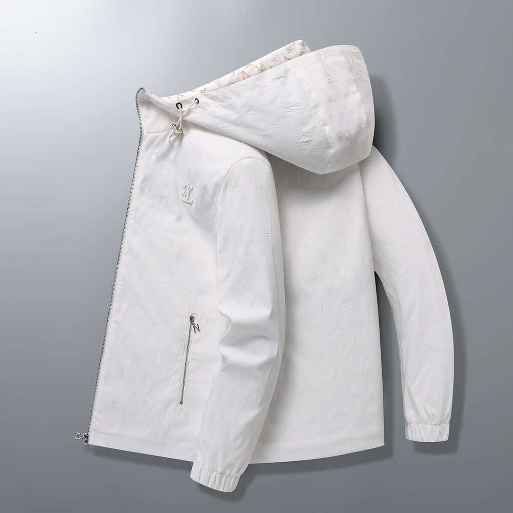 Men's White Faux Fur-Lined Hooded Bomber Jacket, Casual Long-Sleeve Windbreaker Coat with Zipper Closure, Sherpa-Lined Winter Outerwear for Everyday C - view 6