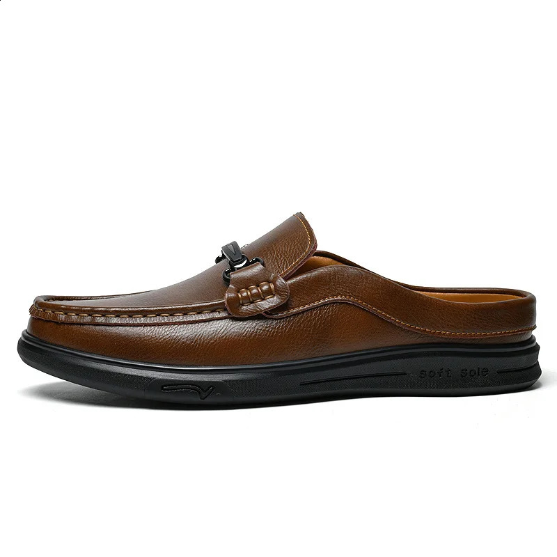 Big Size 49 50 51 Mens Leather Slip-On Mules Loafers Half Shoes Backless Moccasins Casual Driving Shoes Flats Italy 260609 - view 4