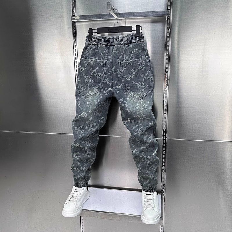 Summer Men's Jeans, Washed Jogger Pants, Trendy Casual Pants With Elastic Waist Pantalones De Hombress Menss Designers Jean Designer Jean Shorts  - view 5