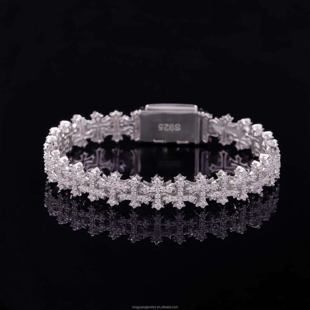 Fashion Best Selling Prong Setting 18k White Gold Plated Iced Out Jewelry Moissanite Diamond Hip Hop Cross Cuban Link Bracelet cla