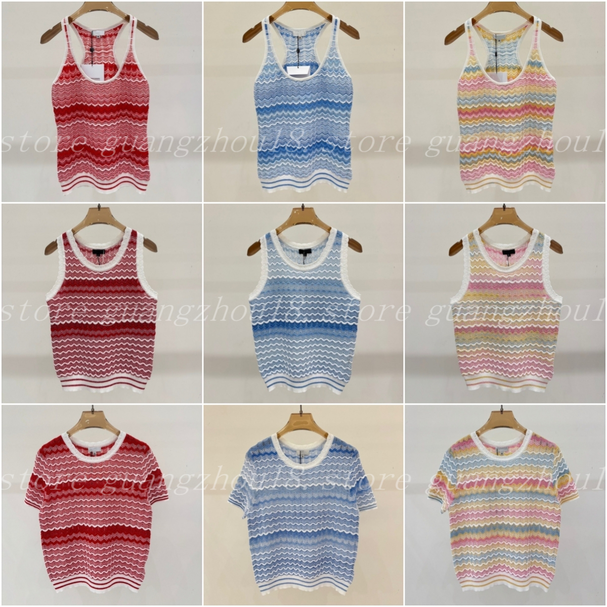 New Wave Stripe Knit Collection Sleeveless Vest Short Sleeve T-Shirt & Dress with White Lace Trim for Women's Summer Daily & Social Wear