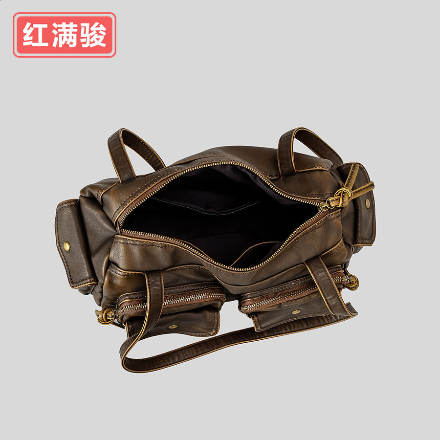 Americanstyle spicy girl multipocket underarm bag for women niche n singleshoulder biker soft leather handbag 240722