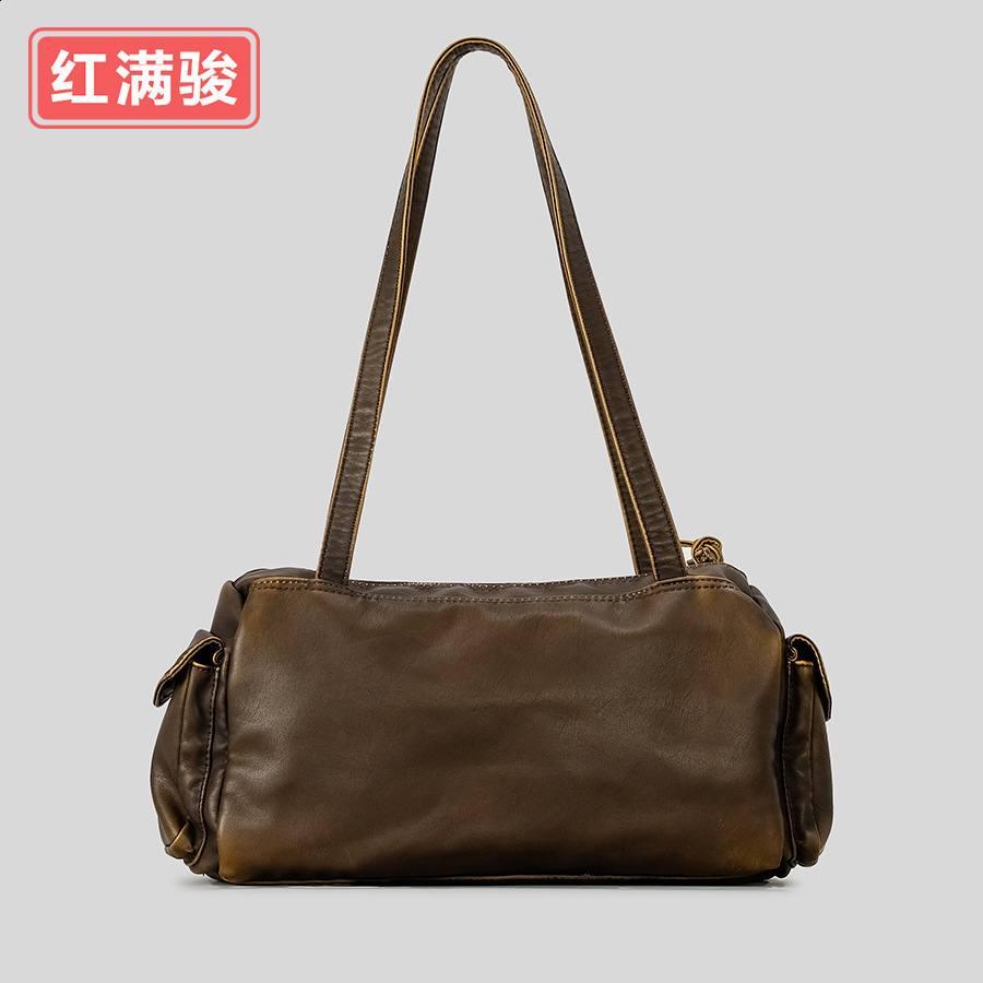Americanstyle spicy girl multipocket underarm bag for women niche n singleshoulder biker soft leather handbag 240722