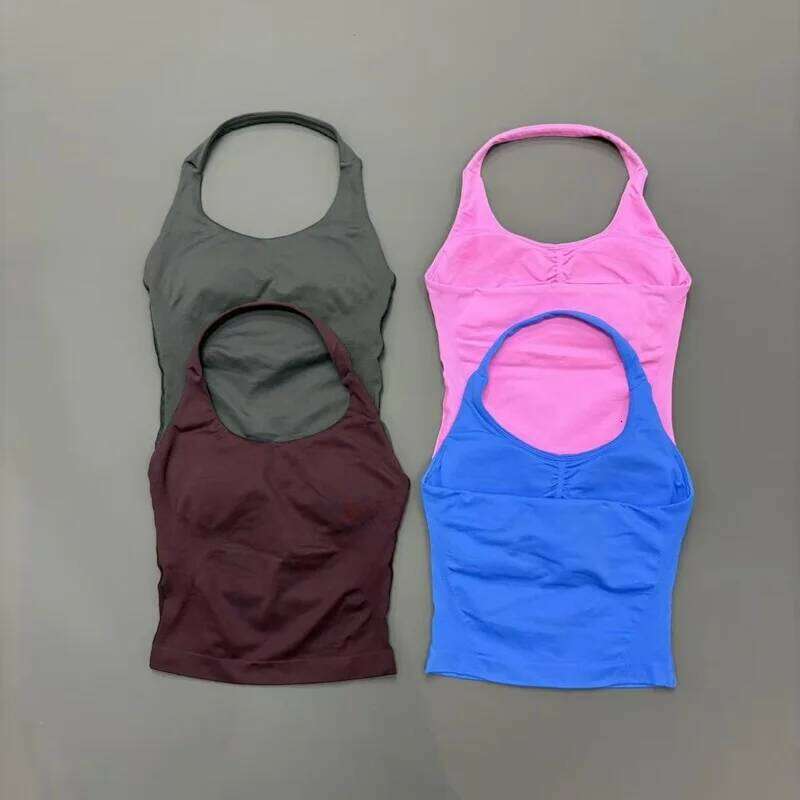 Tank Women Seamless Yoga Halter Bra Pilate Fitness Workout Running Gym Sports Breathable Top 26Y0609