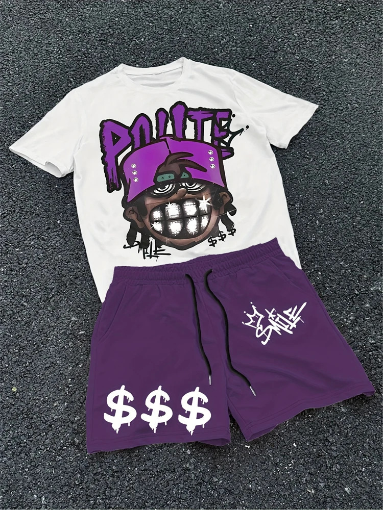2026 Spring American Hiphop Style Mens Roundneck Top And Casual Shorts Street Fashion Trend Shortsleeved 2pcs Set 260625 - view 3