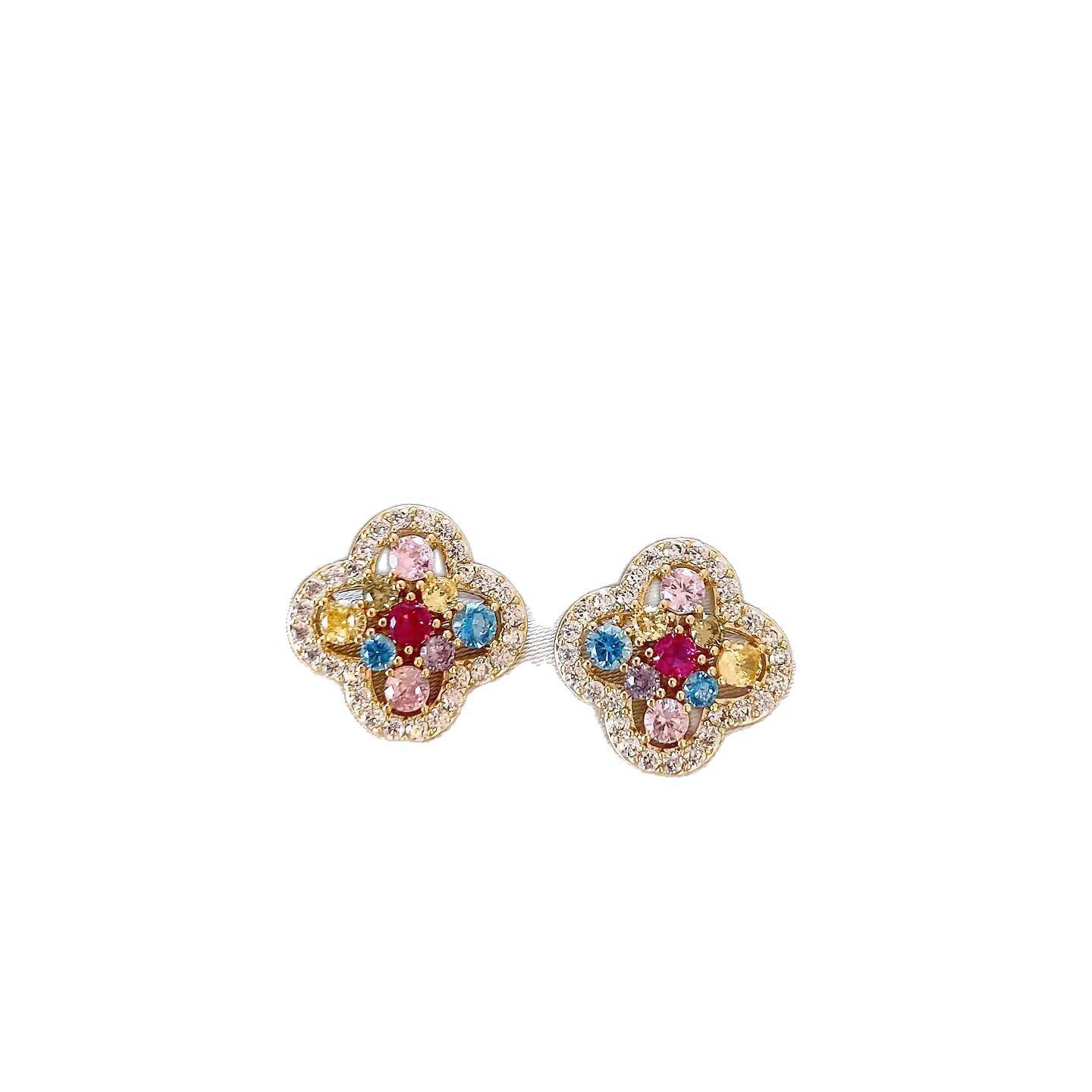 2026 New Model Diamond-Studded Flower Earrings, Light Luxury, Sophisticated and Exquisite French Retro Versatile Elegant Women's Earrings - view 5