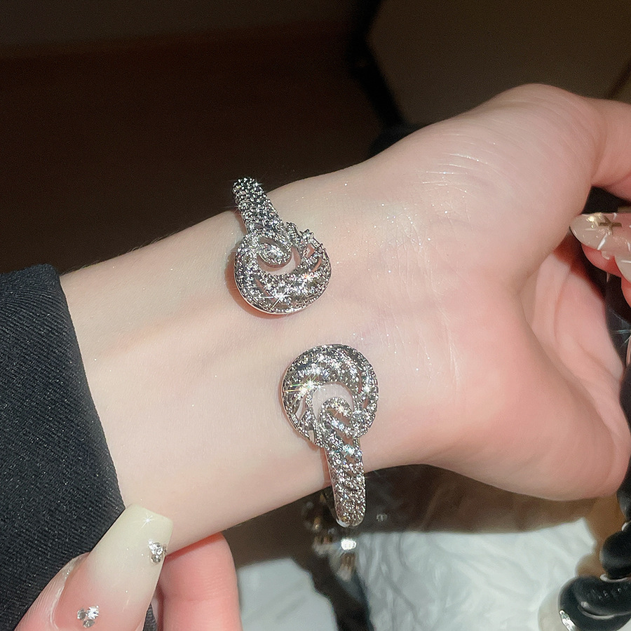 18K real gold plated zircon twisted texture open bracelet and ring set, elegant palace-style exquisite jewelry for women - view 5