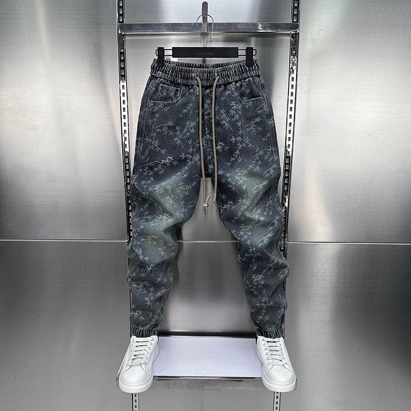 Summer Men's Jeans, Washed Jogger Pants, Trendy Casual Pants With Elastic Waist Pantalones De Hombress Menss Designers Jean Designer Jean Shorts  - view 4