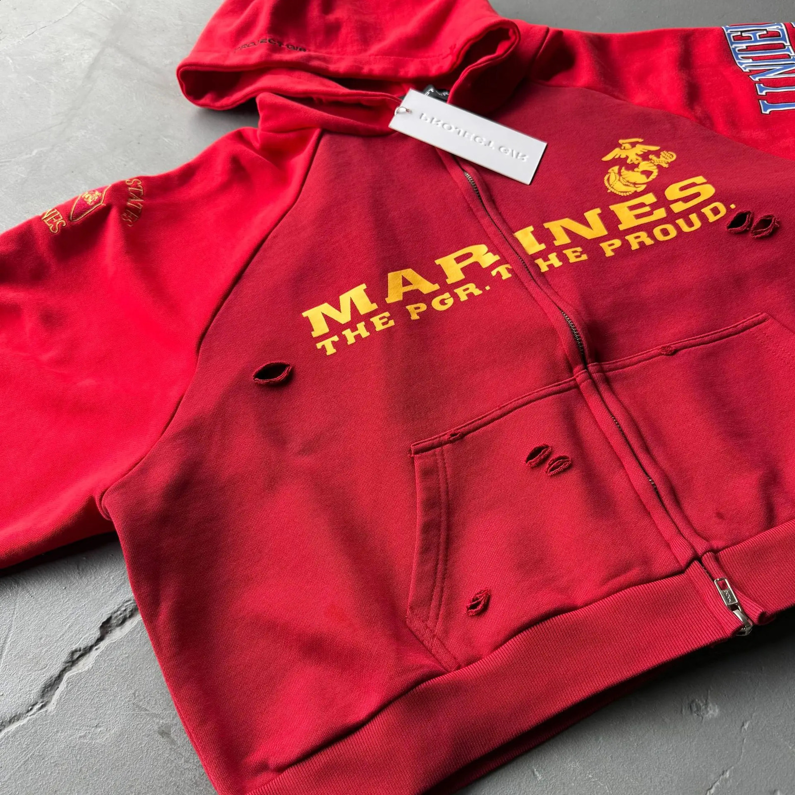 Grailz Project GR Premium Distressed Patchwork Zipper Hoodie Jacket with Embroidery 260608 - view 6