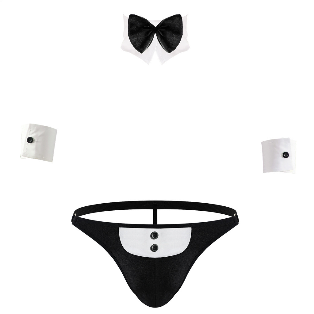 Cosplay Men Sexy Lingerie Set Waiter Stage Dancer Costumes Sexy Leather Crotchless Underwear Role Play Uniforms Nightclub Outfit 241118