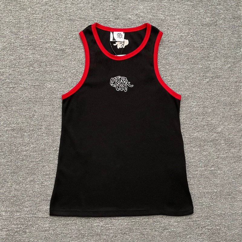Y2K Street Embroidery Letter Color blocked Waffle Tank Top Summer Men's and Women's Sports Fitness Sleeveless T-shirt