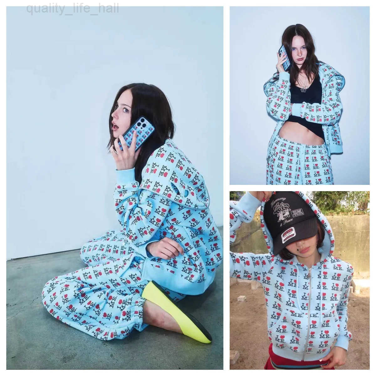 ILOVEME Printed Blue Coat Hoodie Ashley Womens Butterfly Embroidered Hollow Hat Front Shoulder Slimming Hoodie X260609 - view 4