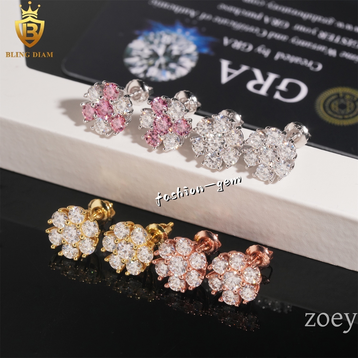 Hot Top Selling Fine Jewelry Women 925 Sterling Silver Vvs Moissanite Pink Diamond Stud Flower Earrings Handmade