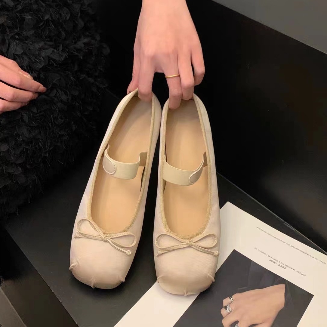 Soft Shoes Woman Flats Casual Female Sneakers Bow-Knot Square Toe Dress Ballerinas Summer Butterfly Spring Silk Solid Mary J 250106