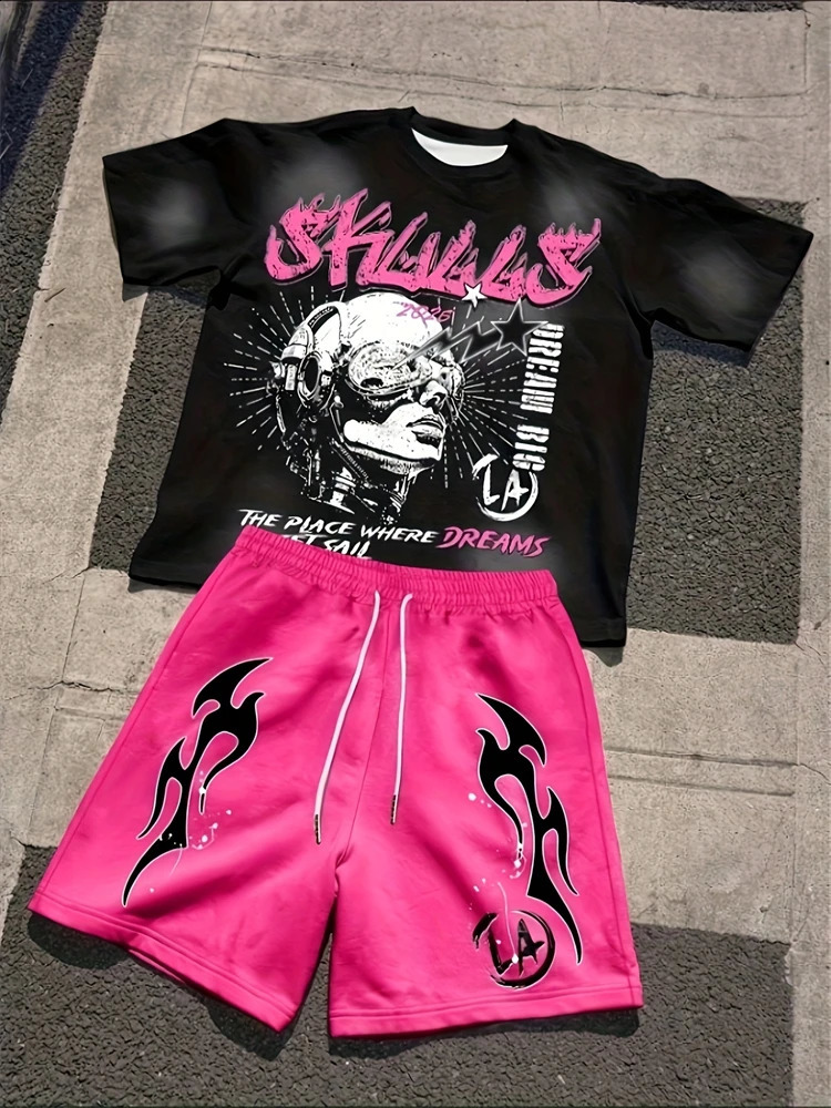 2026 Spring American Hiphop Style Mens Roundneck Top And Casual Shorts Street Fashion Trend Shortsleeved 2pcs Set 260625 - view 4